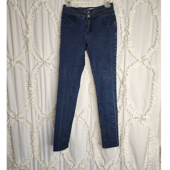 OTB Y2K Western Blue Skinny Jeans Embroidered Size 26 - Picture 1 of 3